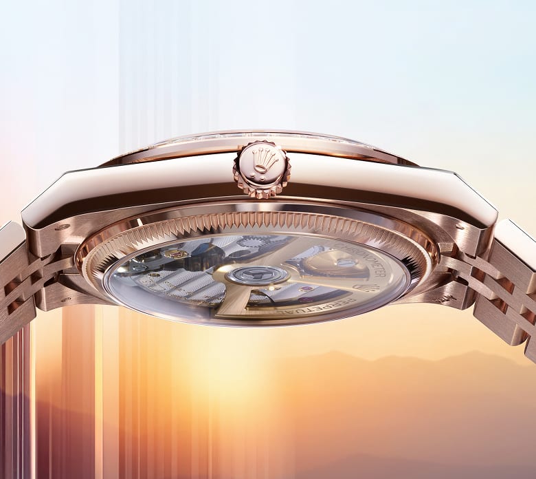 Rolex Land-Dweller Oyster, Everose gold and diamonds highlighting Calibre 7135 movement